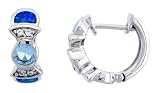 Sterling Silver Synthetic Opal Huggie Post Earrings, w/ Aqua Cubic Zirconia , 5/8 (16mm)