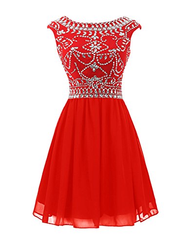 Wedtrend Women's Short Beading Homecoming Chiffon V-back Prom Dress