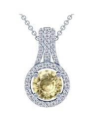 Platinum Round Cut Yellow Sapphire And Round Diamond Pendant
