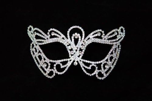 Mysterious White Laser Cut Venetian Swan Impression Masquerade Mask for Mardi Gras or Halloween - Decorated with Intricate Gem Crystals (CM000)