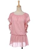Anna-Kaci S/M Fit Pink Peasant Bohemian Rhapsody Scrunch Neckline Chiffon Blouse