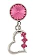 Non-Piercing Belly Button Ring Surgical Steel w/ Swarovski CZ Crystal Set - Open Heart Dangle - Pink