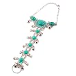 Rosallini Woman Turquoise Green Beads Silver Tone Chain Ring Bracelet