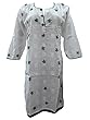 Yoga Long White Kurti Tunics Cotton Dress Beautiful Floral Patches Kurta Large