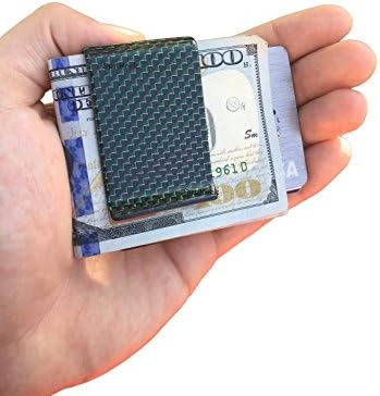 Genuine Carbon Fiber Money Clip Business Card Credit Card Cash Wallet Polished Glossy Green/black