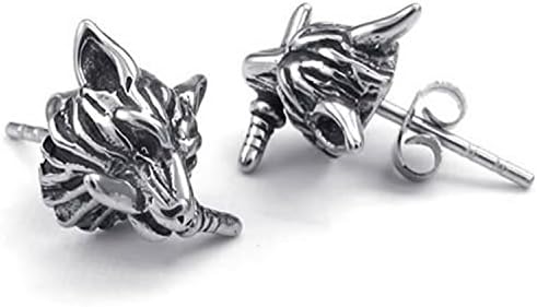 ZMSTORE Jewelry Mens Stainless Steel Gothic Tribal Dagger Wolf Stud Earrings, Black Silver