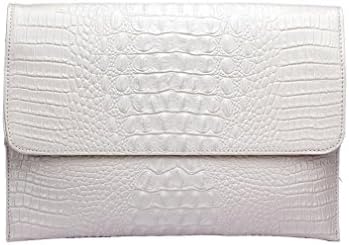 Classy Charm Envelop Genuine Leather Crocodile Embossed Clutch Handbag Messenger White