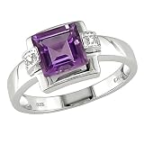 14K White Gold .01 ctw Diamond and Amethyst Ring