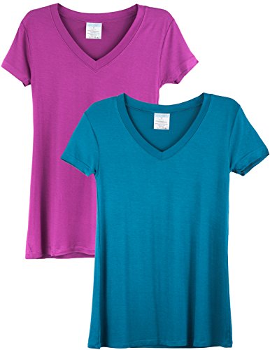Caramel Cantina 2 Pack Lightweight Maternity V-Necks (X-Large, Plum/D.Teal)