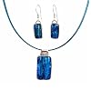 Necklace and Earrings Set - XS-19 - Genuine Handmade Dichroic Glass Pendant and Earrings - Hung on a 16" Stainless Steel Teal Colored Multi-Strand Cord + 2" Extension Chain and French Wires ~ All Findings and Earring wires are made of .925 Sterling Silver