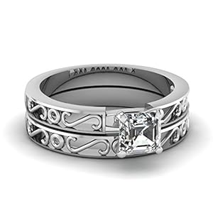 Fascinating Diamonds 0.60 Ct Asscher Cut Diamond Hand Engraved Heirloom Solitaire Wedding Rings Set GIA