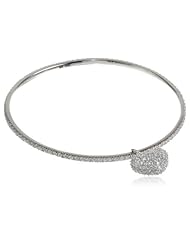 Sterling Silver Heart Charm with Cubic Zirconia Silver Bangle Bracelet, 7"