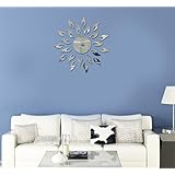 Toprate Sunshine Fire Round Flower Acrylic 3D Mirror Wall Decal, Silver