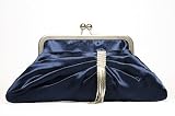 Navy blue satin clutch handbag with diamante decoration