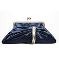 Navy blue satin clutch handbag with diamante decoration'