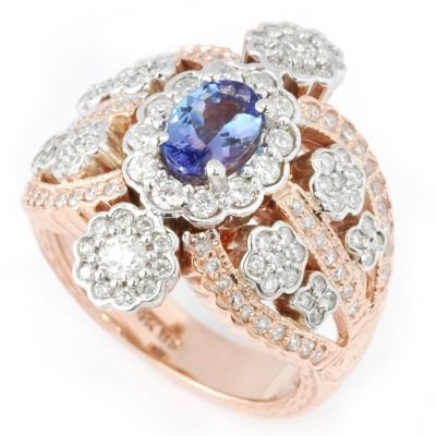 14K White / Rose Gold Tanzanite & Diamond Ring