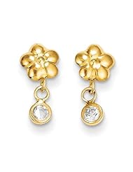 MadiK® 14k Yellow Gold Polished Flower w/ CZ Post Dangle Screback Earrings