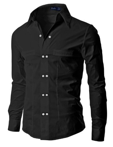 Doublju Mens Dress Shirts with Unique Double Button