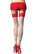 Valentine's Day Sheer Thigh High Nylon Stocking With Red Contrast Lace Top, Back Seam And Bow (White/Red-One Size)
