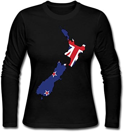 New Zealand Map And Flag Female Long Sleeve T-Shirt Black
