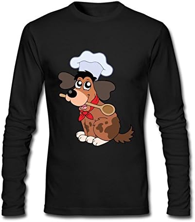 DLGHGT Men's Pet Dog Costume Chef Cook Hat O Neck T Shirts-100% Cotton Black L