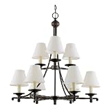 Quoizel KL5009EP Kendall Two-Tier Uplight Chandelier with Candelabra Base, Anna White Shade, Espresso Finish
