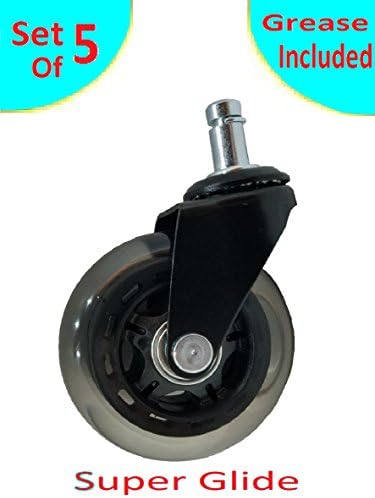 Super Glide 3" Rollerblade Style Office Chair Caster Wheels The Smoothest and Quietest Wheels you will ever Buy With Grease included for easy installation
