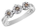Chocolate & White Diamond 1/2 Carat (ctw) Flower Ring in 14K White Gold