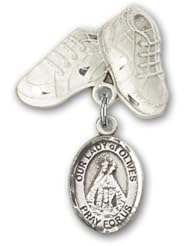 Sterling Silver Baby Badge with Our Lady of Olives Charm and Baby Boots Pin