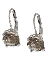Sterling Silver 8mm Round Smoky-Quartz Lever Back Earrings