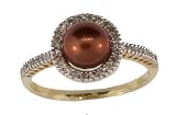 10K Yellow Gold Chocolate Freshwater Cultured Pearl Ring with Diamonds