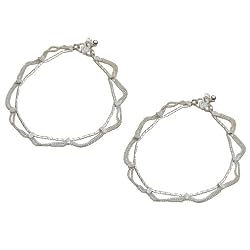 Silver Ankle Bracelet Pair Fine Body Jewelry for Women 10.25 inches (sanklt116)