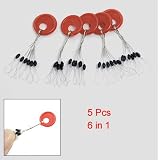 Como 5 Pcs Black Plastic 6 in 1 Oval Shaped Fishing Bobber Stopper