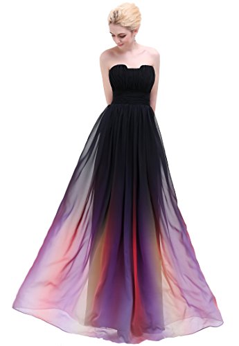 Esvor Strapless Pleats Gradient Colorful Ombre Chiffon Prom Dress Evening Gown