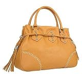 Buti Camel Tassel Drawstring Pebble Leather Satchel Handbag