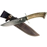 Ruko Sarrio Damascus Bowie Knife - RMEF Limited Edition, Fixed Blade, Straight Edge
