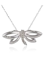 10k White Gold Diamond Dragonfly Pendant (0.05cttw, I-J Color, I2-I3 Clarity), 18"