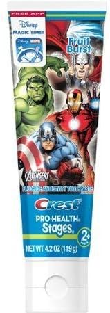Avengers Oral Package - Arm & Hammer Spinbrush Kids Powered Captain America Marvel Heroes Toothbrush + Crest Pro-Health Stages Marvel Avengers Fruit Burst Flavor Kids Toothpaste 4.2 Oz + Listerine Smart Rinse, Avengers Assemble, Mint Shield 500ml