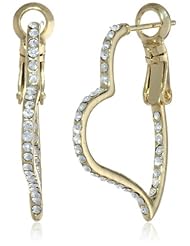 Betsey Johnson "Pink & Gold Boost" Pave Crystal Heart Hoop Earrings