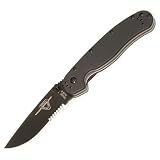 Ontario Knife Ontario Rat Series, Folding Knife with 3.25 Black Stainless Steel 1/2 Serrated Blade, & Black Nylon Handle, Overall Length 8.620.