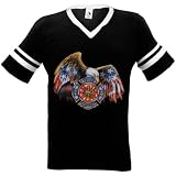 Fire And Rescue With Eagle V-Neck T-shirt, American Flag Bald Eagle Firefighter Mens Soccer Style Tee