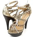 Shoehorne Women's Gold Cracked pu Leather Studded Gladiator High Heeled Platform Sandals Avail in all Sizes
