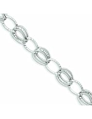14K White Gold Polished and Textured Hollow w/ext. Bracelet 7.5 Inches