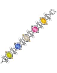 18K Yellow Gold and Sterling Silver Multi Tone Venetian Cameo Link Bracelet