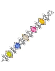 18K Yellow Gold and Sterling Silver Multi Tone Venetian Cameo Link Bracelet