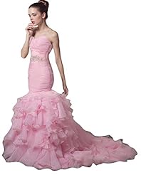 A-line Strapless Sweetheart Organza Mermaid Bodycon Dress/Evening Dress  with a Chapel Train 