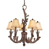 Aspen - 5 Light UpLight Rustic Chandelier Lighting Fixture - Pine Tree - Brushed Amber Glass - B2695