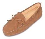 Pile Lined Hardsole Mens Slipper by Minnetonka in Tan Suede