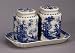 Blue French Toile Salt and Pepper Shaker Set with Matching Tray