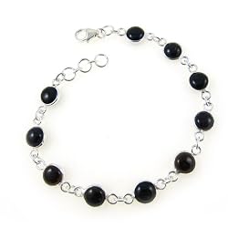 India Jewellery Handmade Bracelet Sterling Silver and Black Onyx 7.75 inches